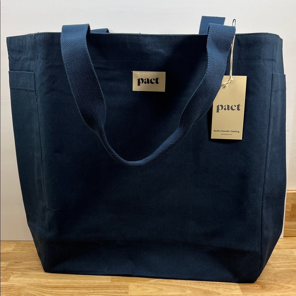 NEW Pact 100% Organic Cotton Canvas Beach Bag Deep Blue‎ Everyday Tote
